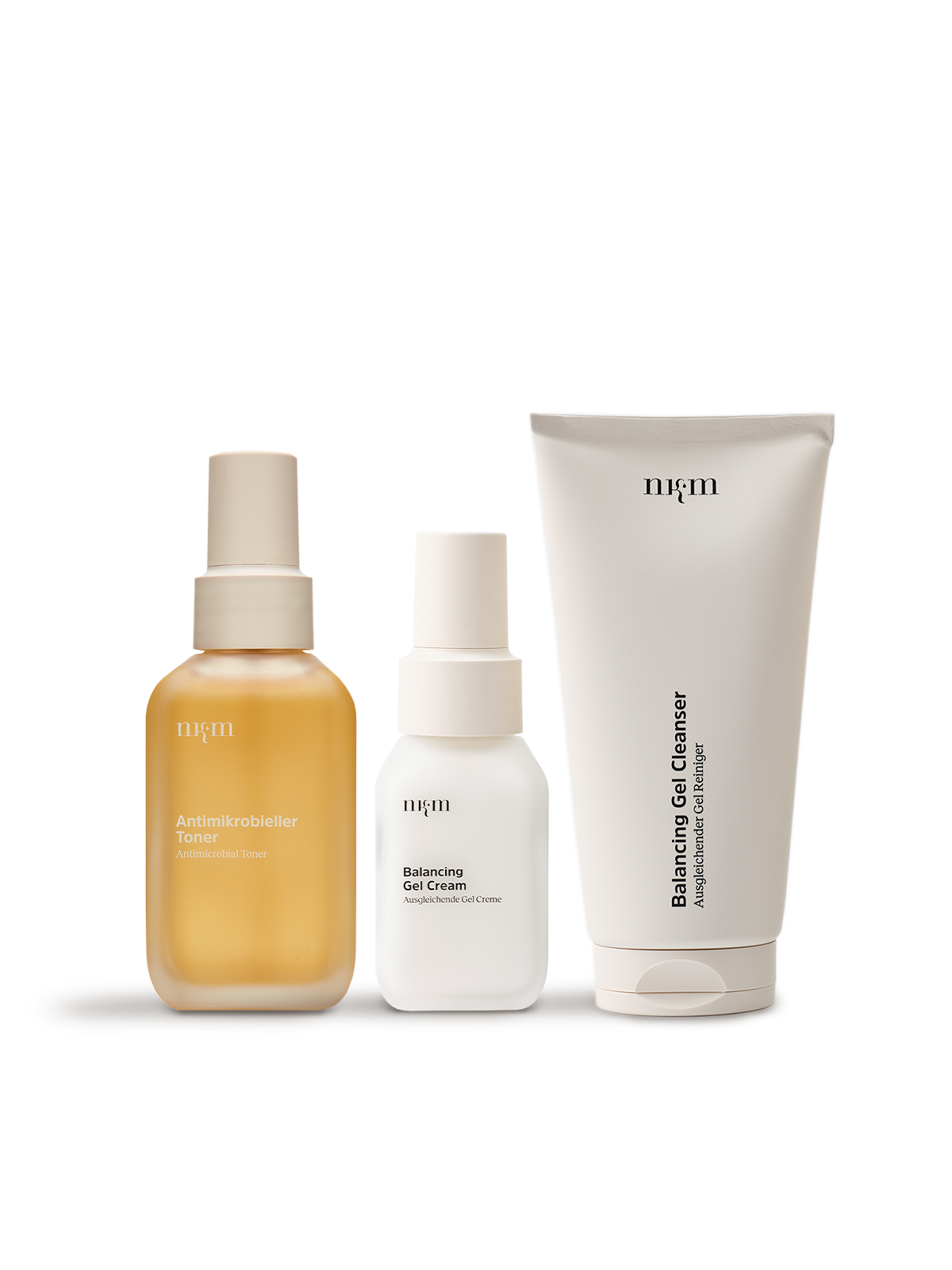 Antimikrobieller Toner, Balancing Gel Cream und Balancing Gel Cleanser von nkm