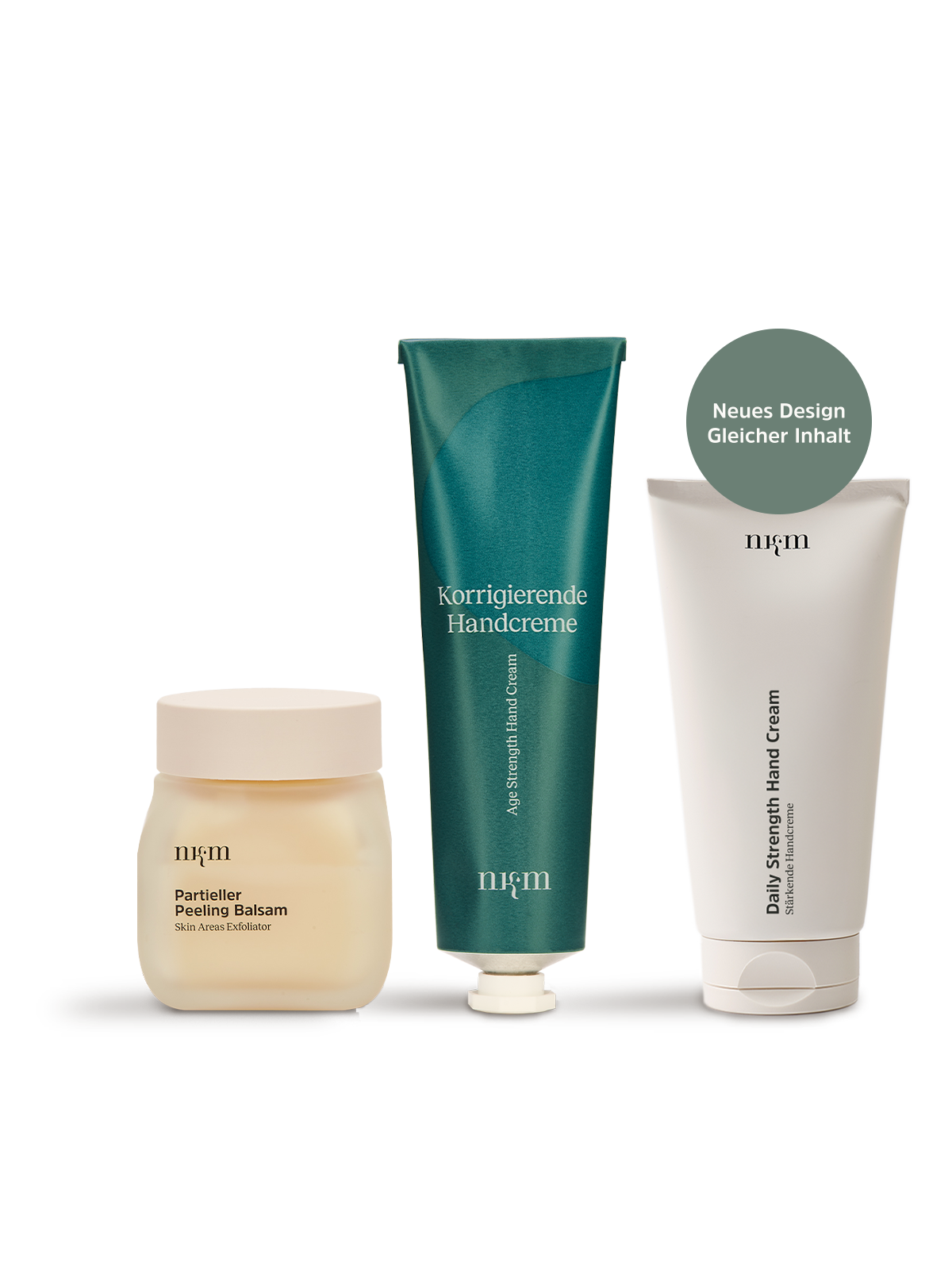 Partieller Peeling Balsam, Korrigierende Handcreme und Daily Strength Hand Cream von nkm
