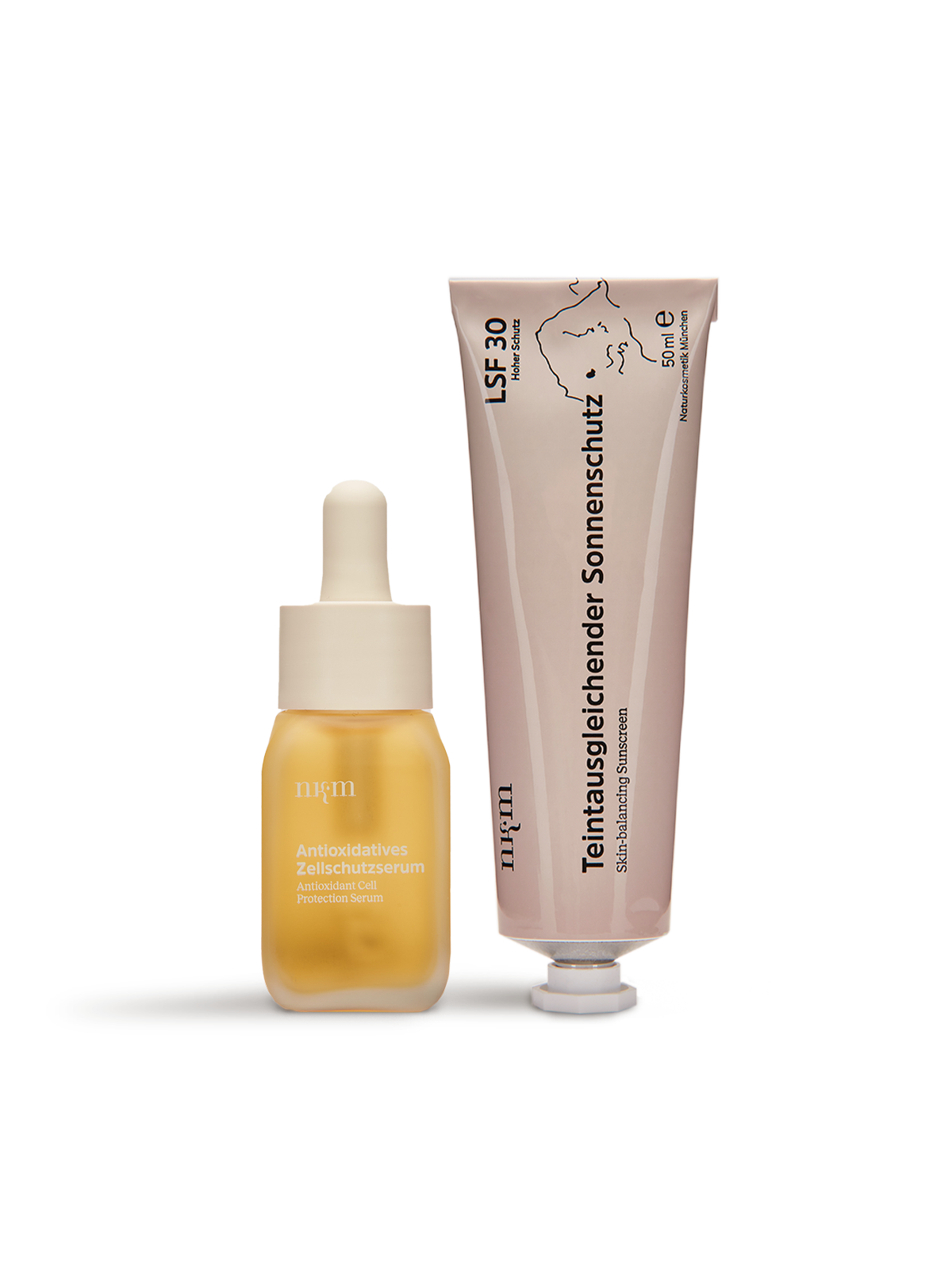Antioxidatives Zellschutzserum und Teintausgleichender Sonnenschutz von nkm