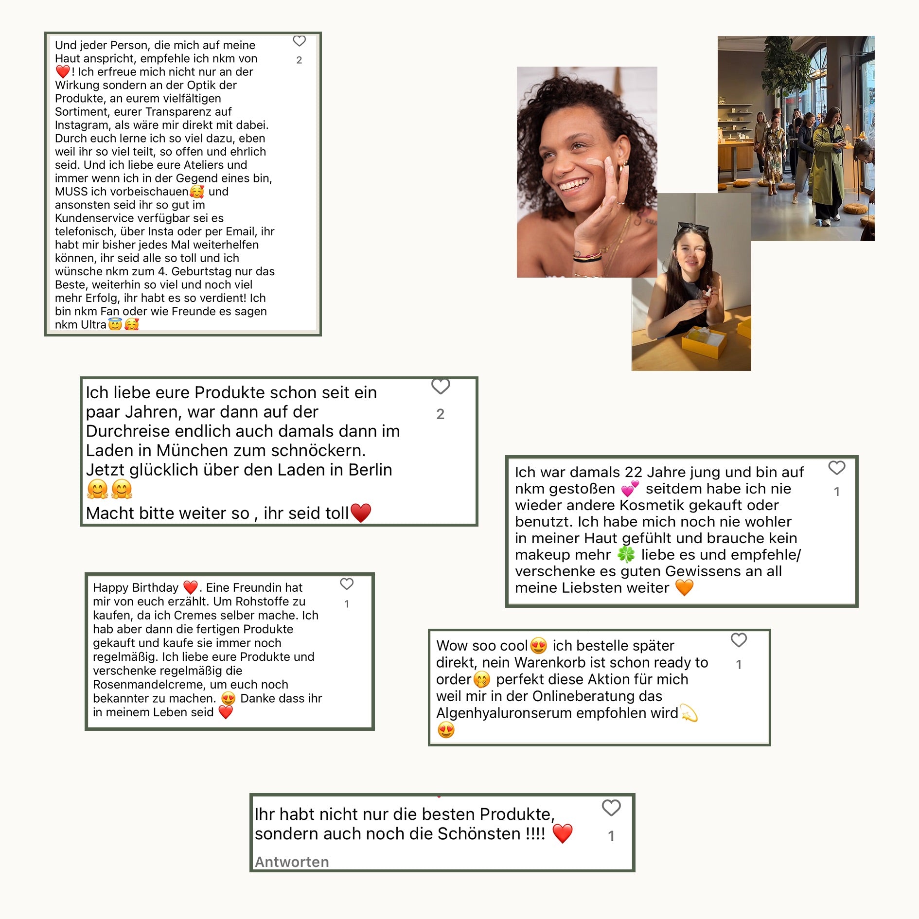 Collage positiver Kundenbewertungen