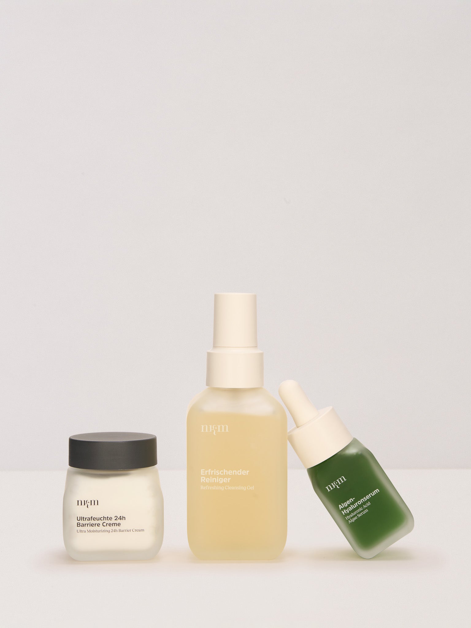 Ultrafeuchte 24h Barriere Creme, Erfrischender Reiniger und Algen-Hyaluronserum