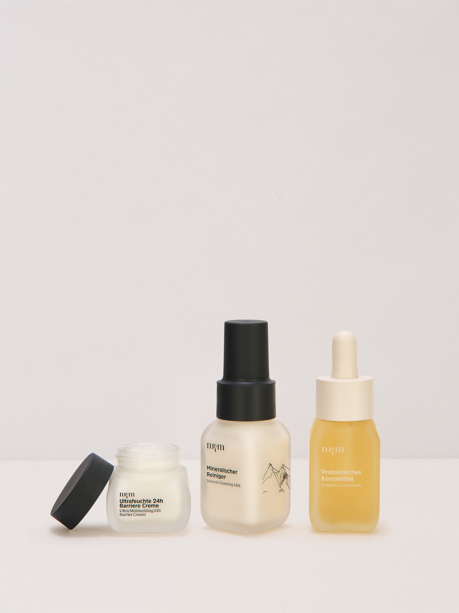 Ultrafeuchte 24h Barrierecreme, Mineralischer Reiniger und Probiotisches Konzentrat