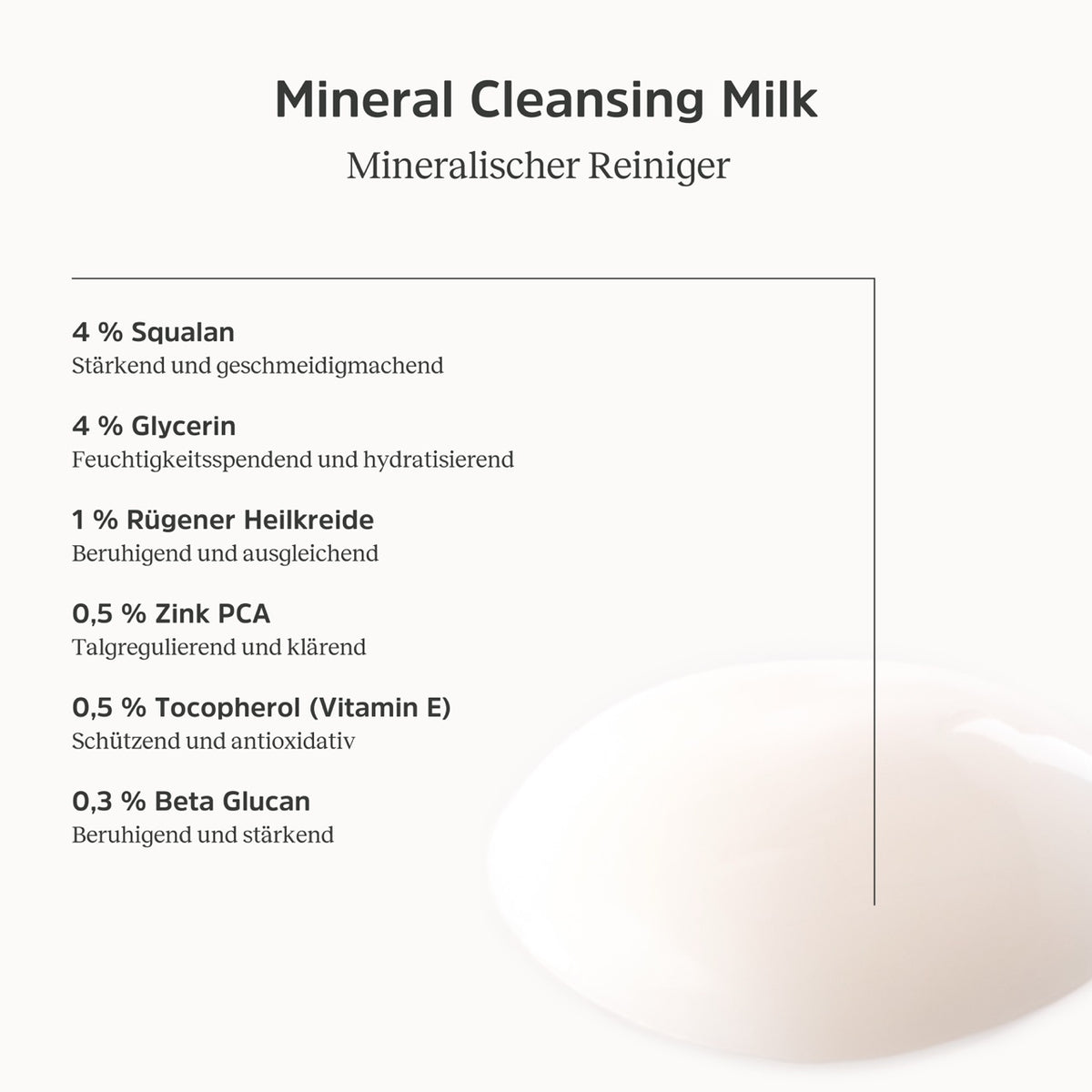 Konsistenz und Informationen zur Mineral Cleansing Milk