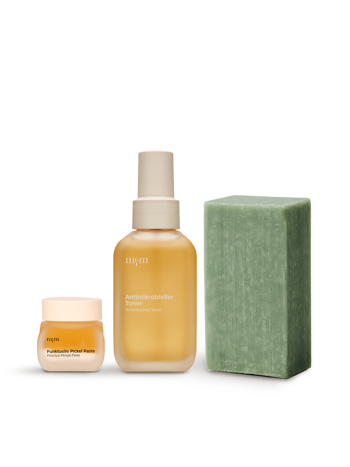 Partielle Pickel Paste, Antimiktobieller Toner und Hautklärender Reinigungsblock von nkm