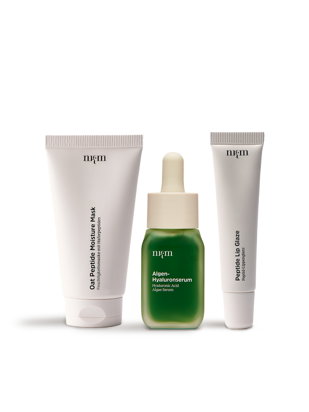 Hyaluronic Acid Algae Serum und Oat Peptide Moisture Mask und Peptide Lip Glaze im Hydrate Glow Trio