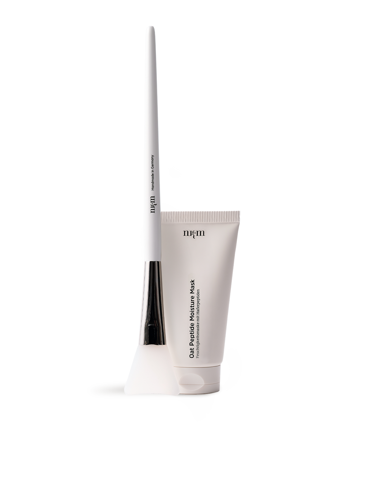 Beiger Masken Pinsel mit nkm Logo und Oat Peptide Moisture Mask