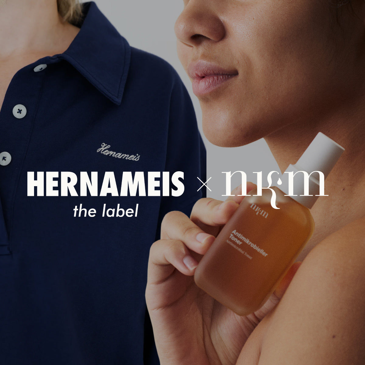 Werbung für HERNAMEIS the label und nkm mit zwei Frauen im Hintergrund